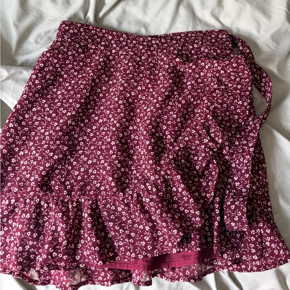 Floral Maroon Wrap Skirt